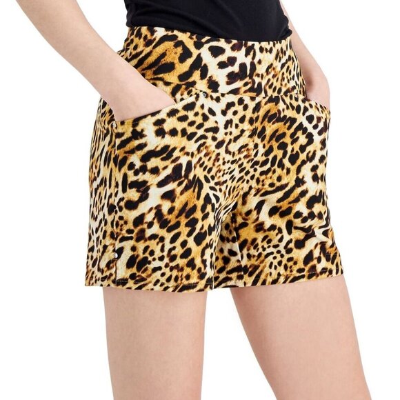 INC Women's Size 4 Mid-Rise Pull-On Leopard Print Core Compression Shorts NWT - Picture 1 of 9